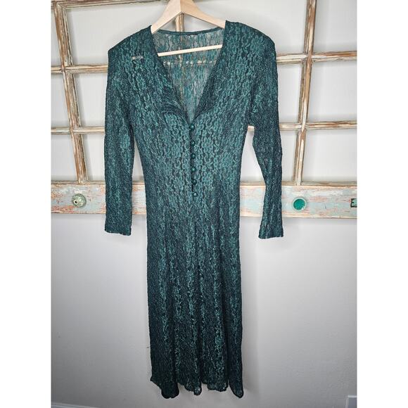 Vintage Green Lace Midid Dress with Green Slip Dress Size 5/6 - Picture 1 of 9